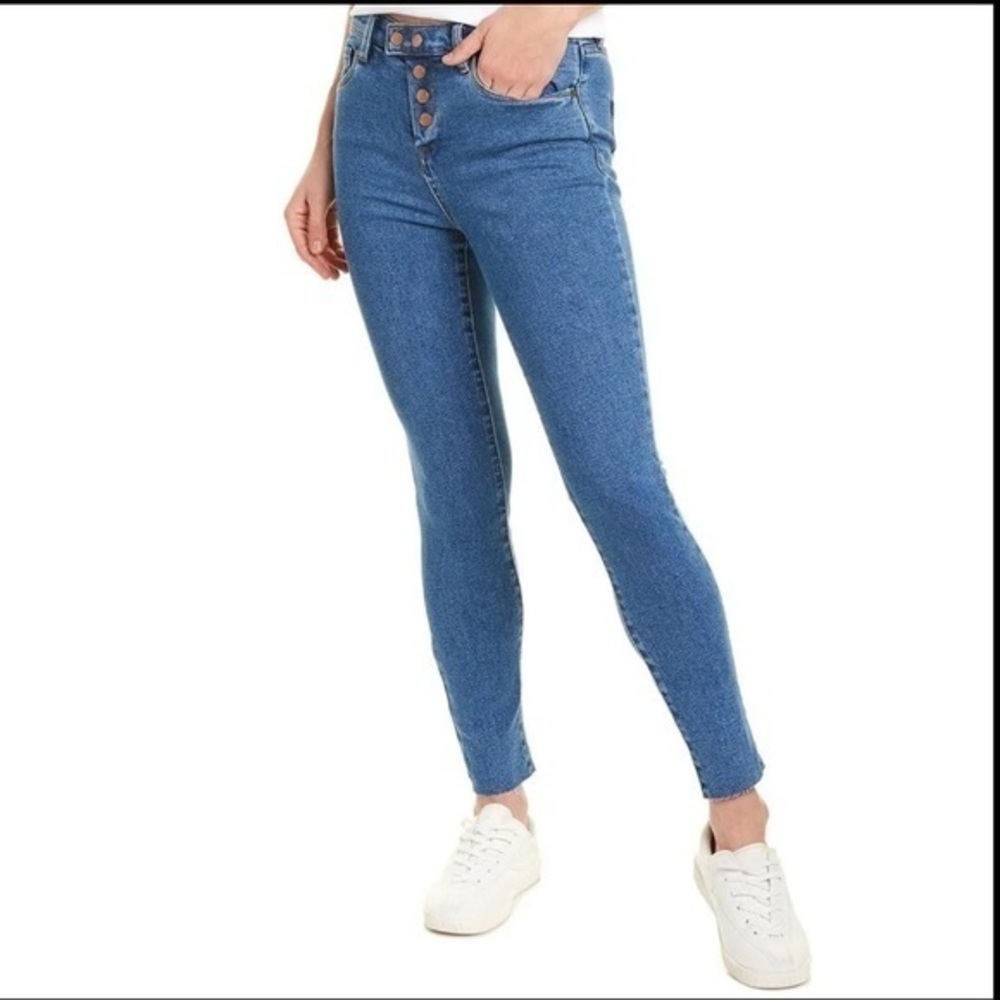 NWT BLANK NYC the great jones varsity blue skinny high waisted snap front jeans